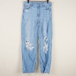 American Eagle Low Rise Baggy Wide Leg Light Blue Distressed Blue Jeans 8 X-Long